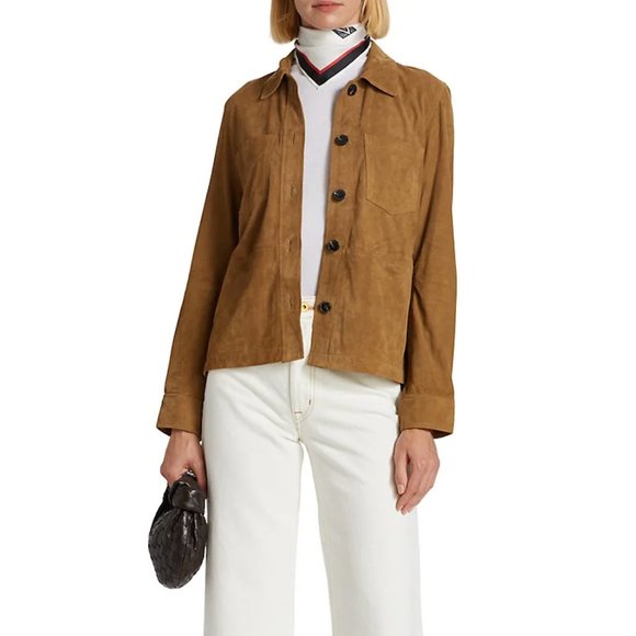 ZADIG & VOLTAIRE Toi Daim Suede Leather Shirt Jacket in Cognac NWT - Picture 1 of 7